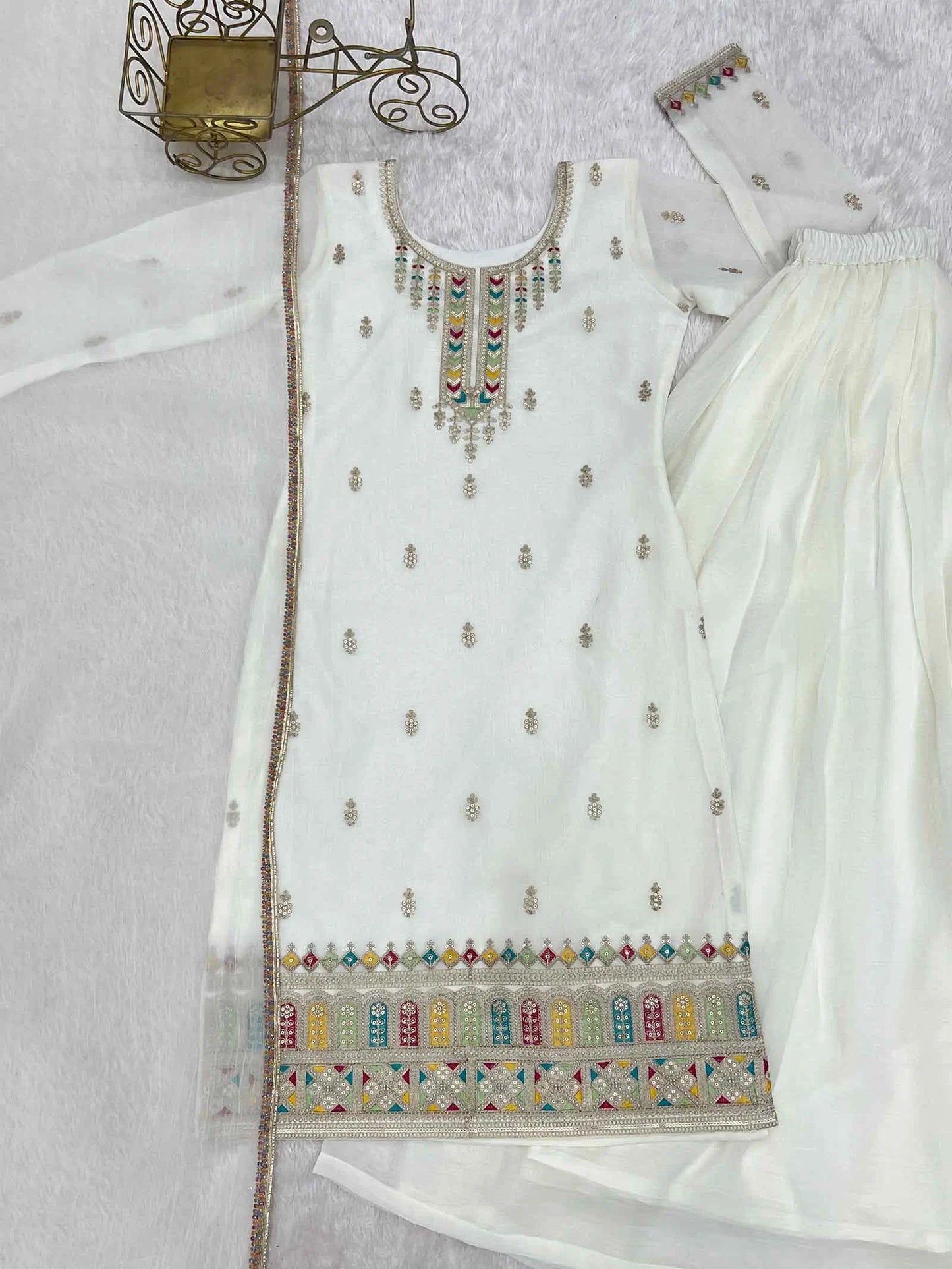 White Sharara Set With Embroidery Work
