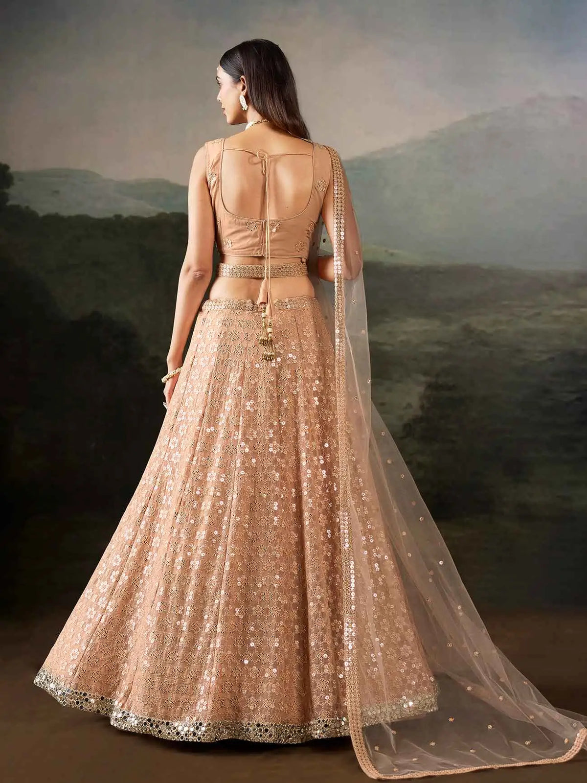 Peach Designer Embroidered Lehenga Choli