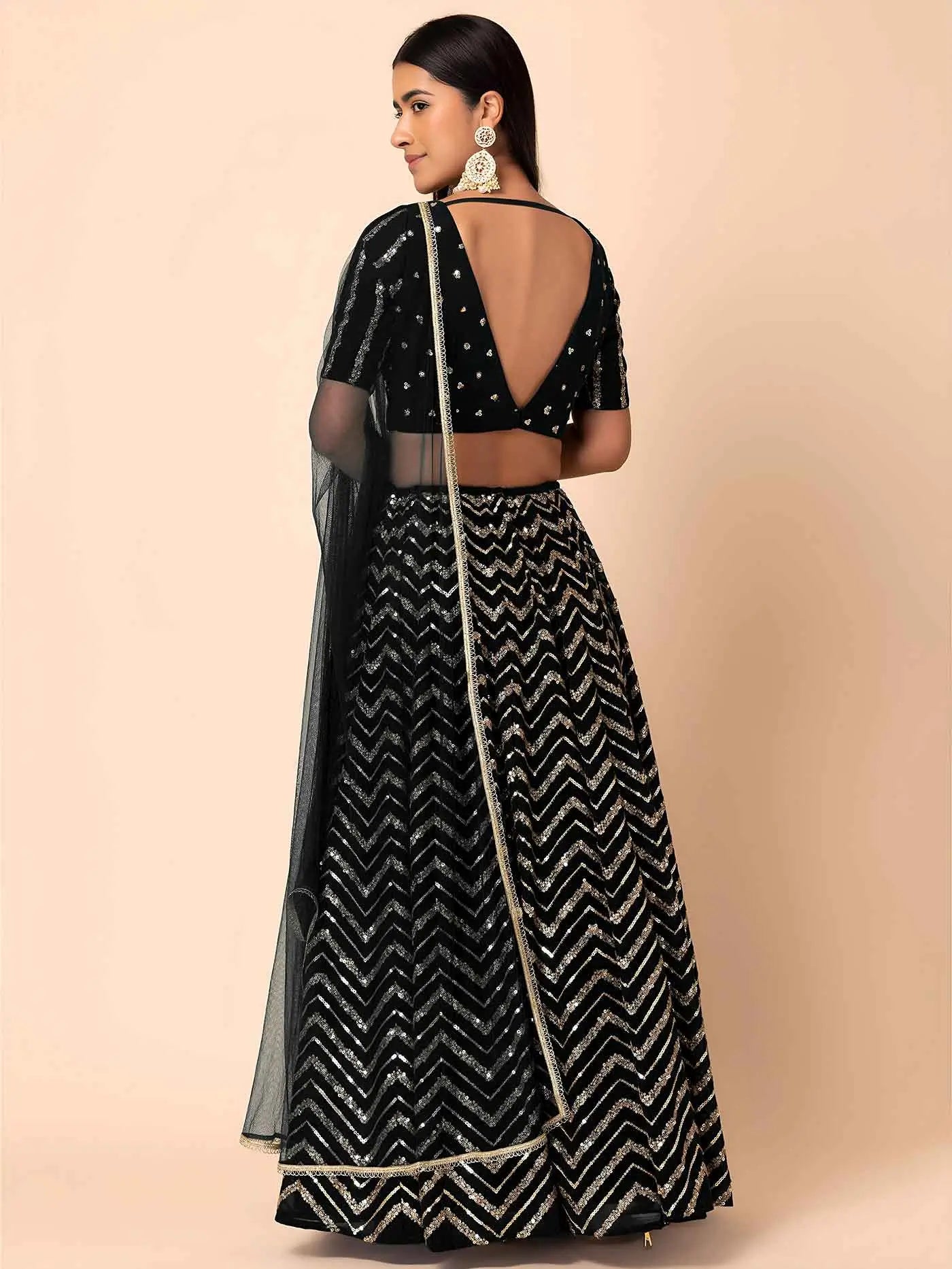 Black Georgette Sequins Zari Work Lehenga