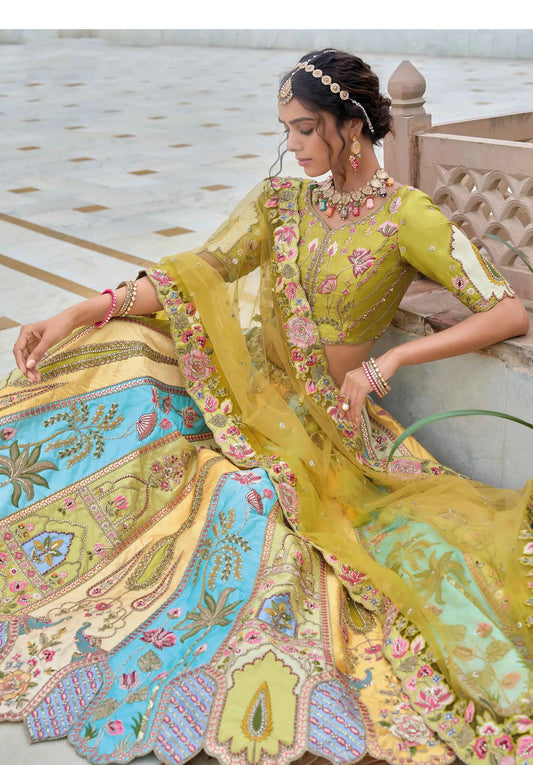 Pastel Multi Bridal Lehenga With Heavy Embroidery & Cutwork