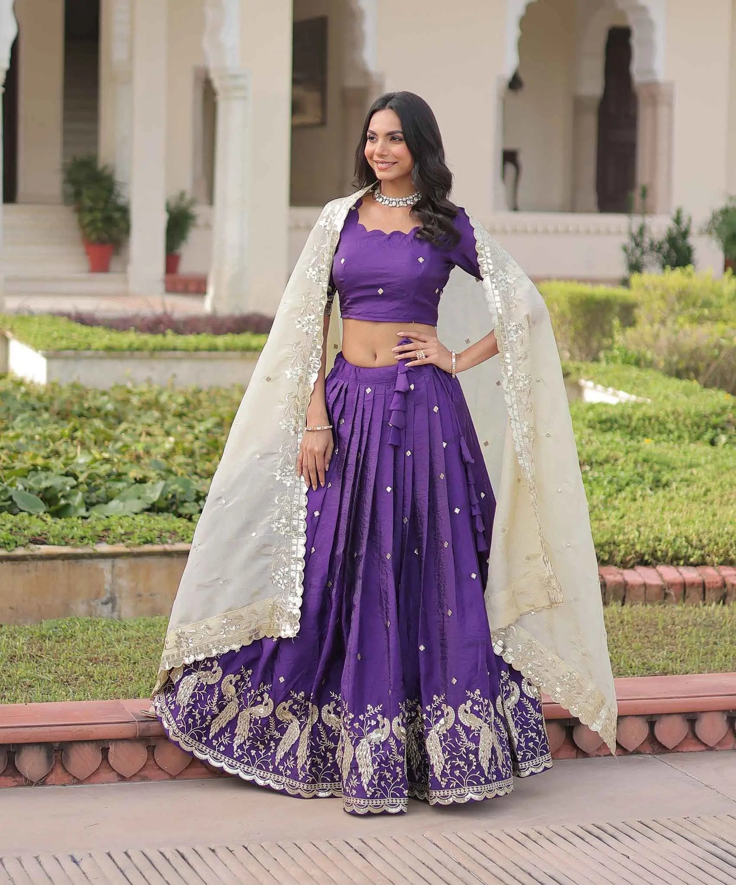 Shiny Purple Sequins Embroidery Lehenga Choli