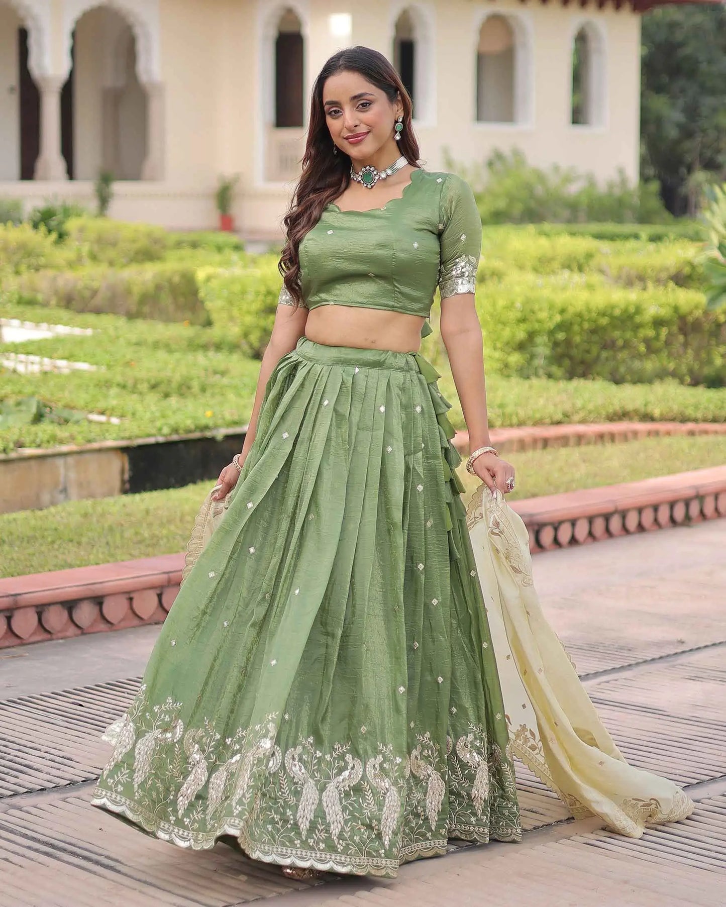 Shiny Parrot Sequins Embroidery Lehenga Choli