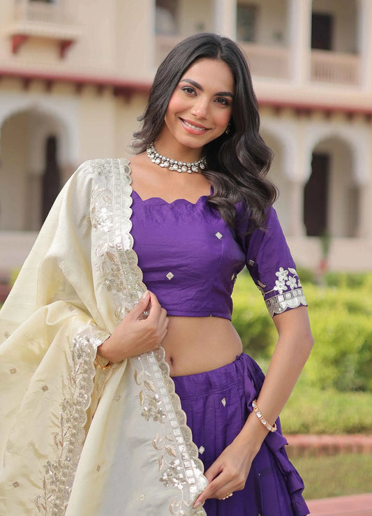 Shiny Purple Sequins Embroidery Lehenga Choli