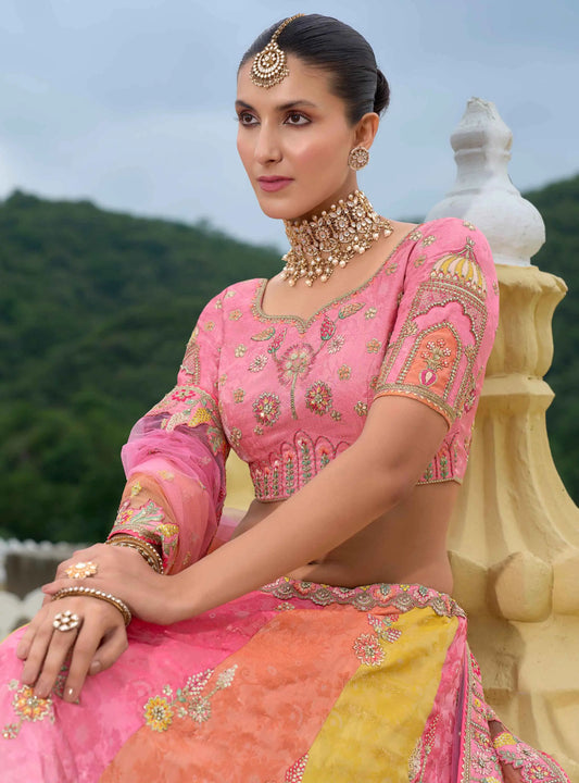 Multi-Pastel Bridal Lehenga With Heavy Khatli & Embroidery