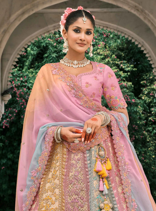 Pastel Multi Bridal Lehenga With Designer Embroidery