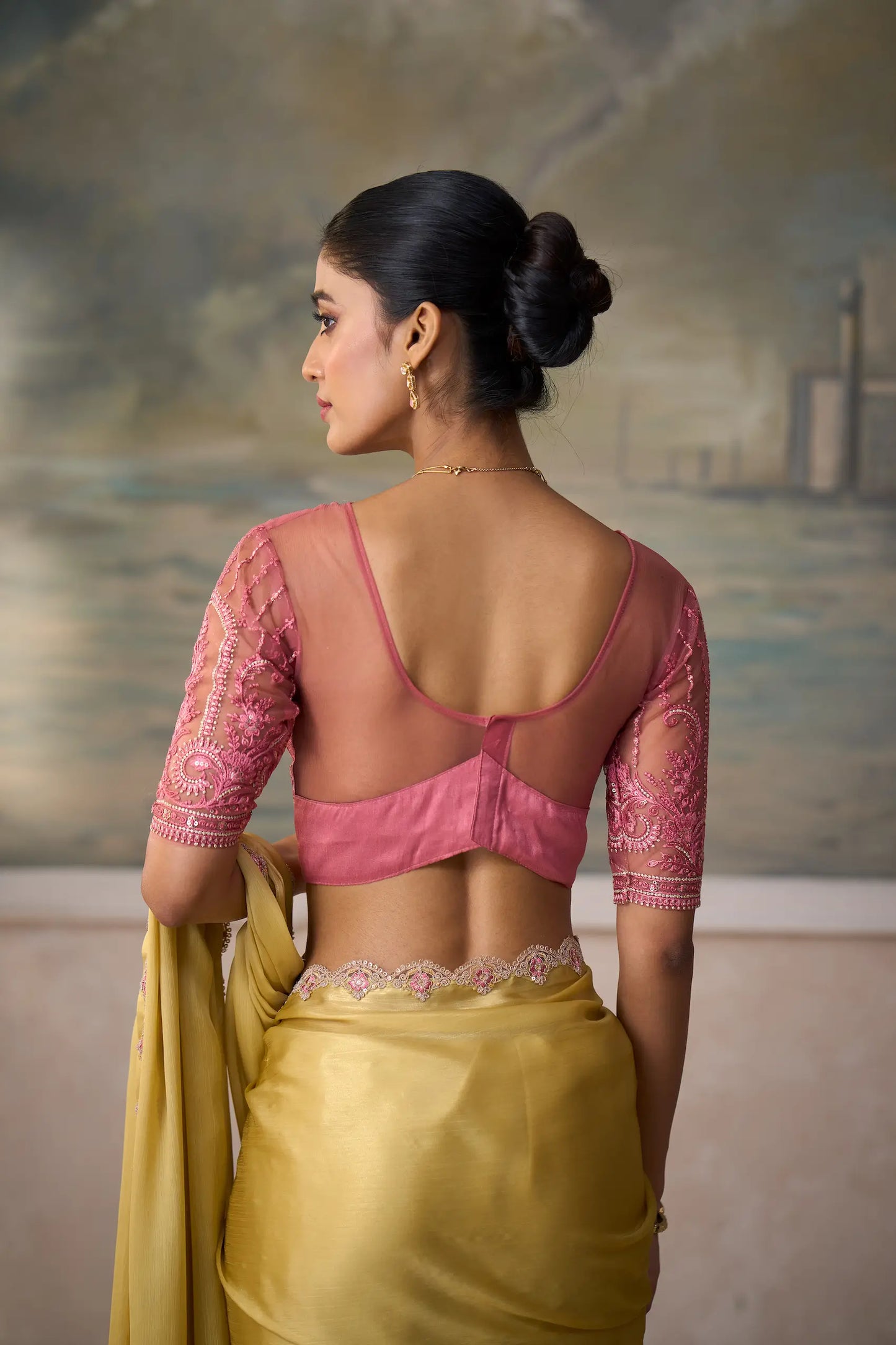 Pastel Yellow Chiffon Embroidery Border Saree