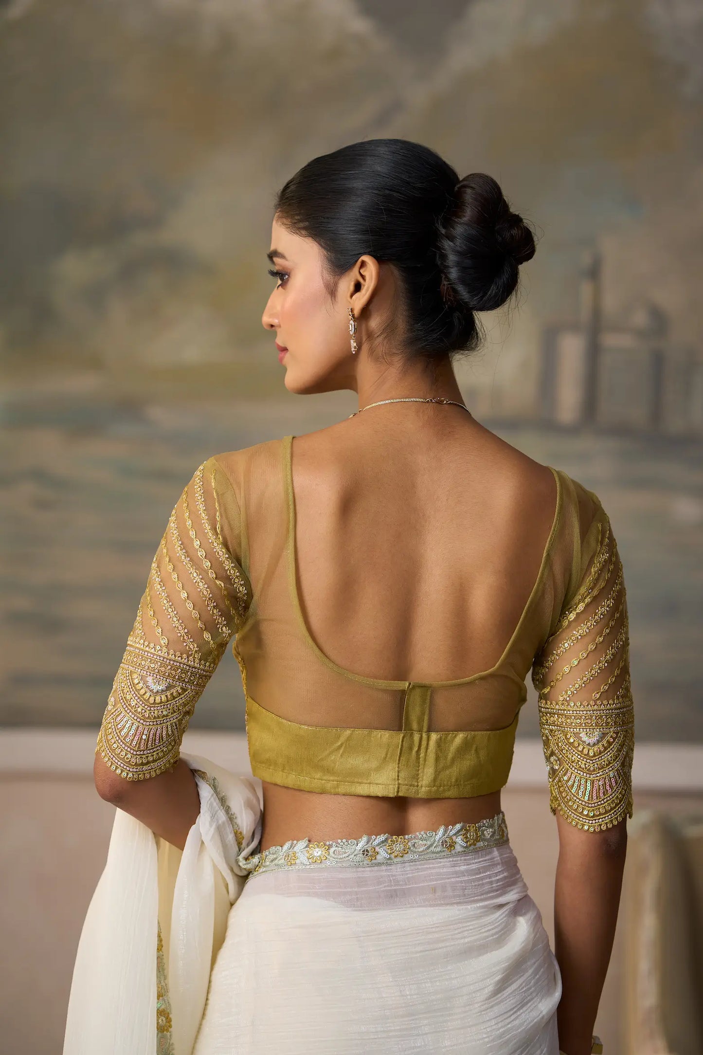 Pearl White Chiffon Embroidery Border Saree