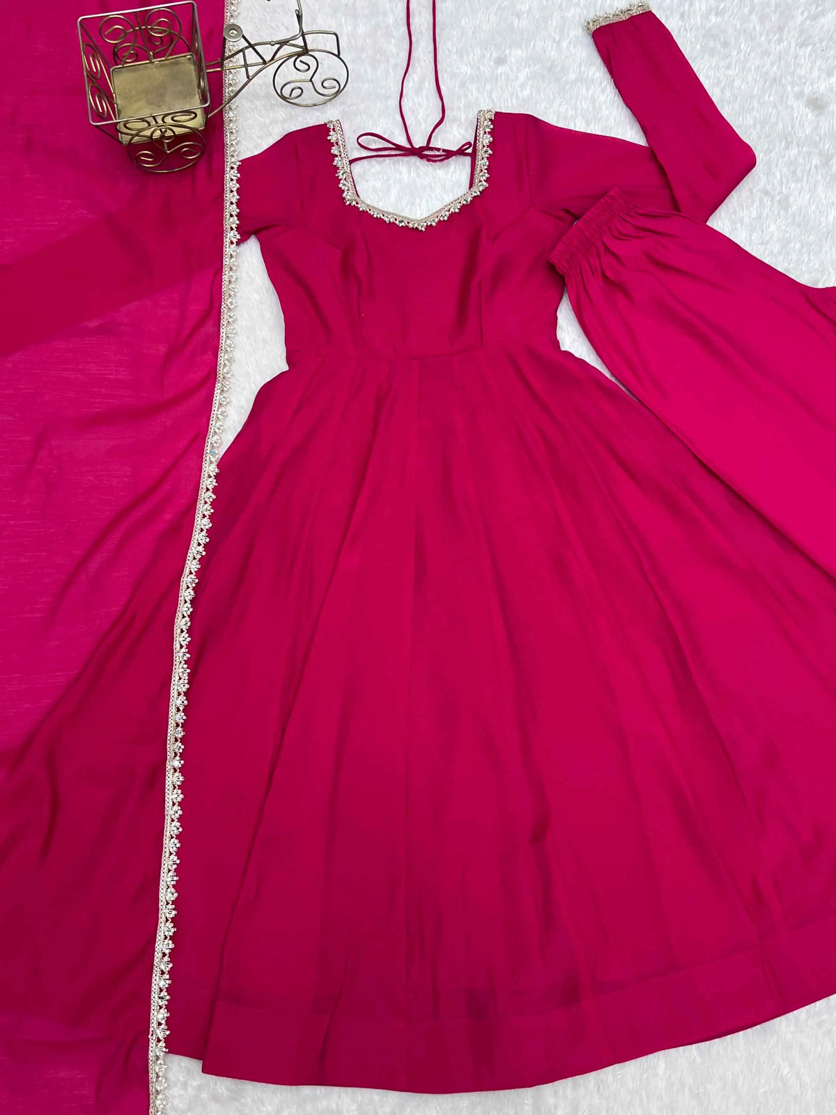 Rani Pink Mal Chanderi Anarkali Gown