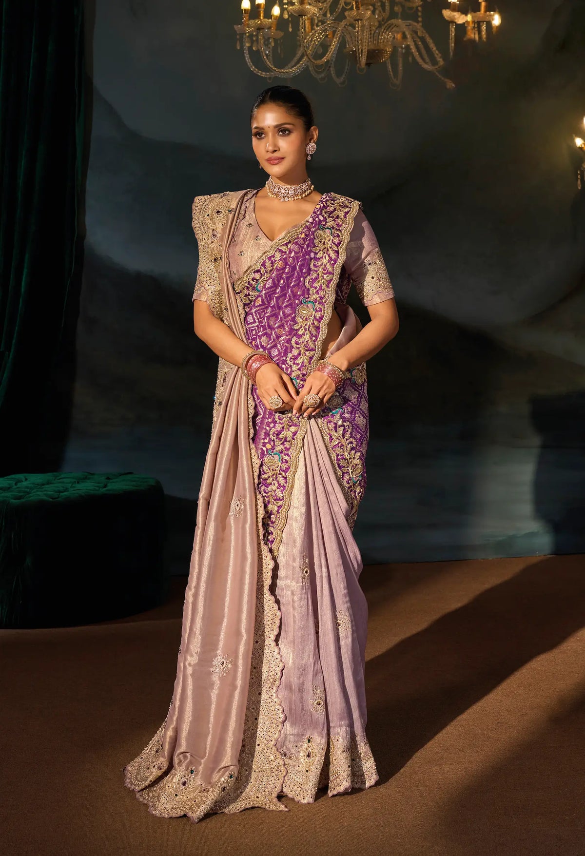 Pastel Purple Silk Heavy Embroidery Saree With Dupatta