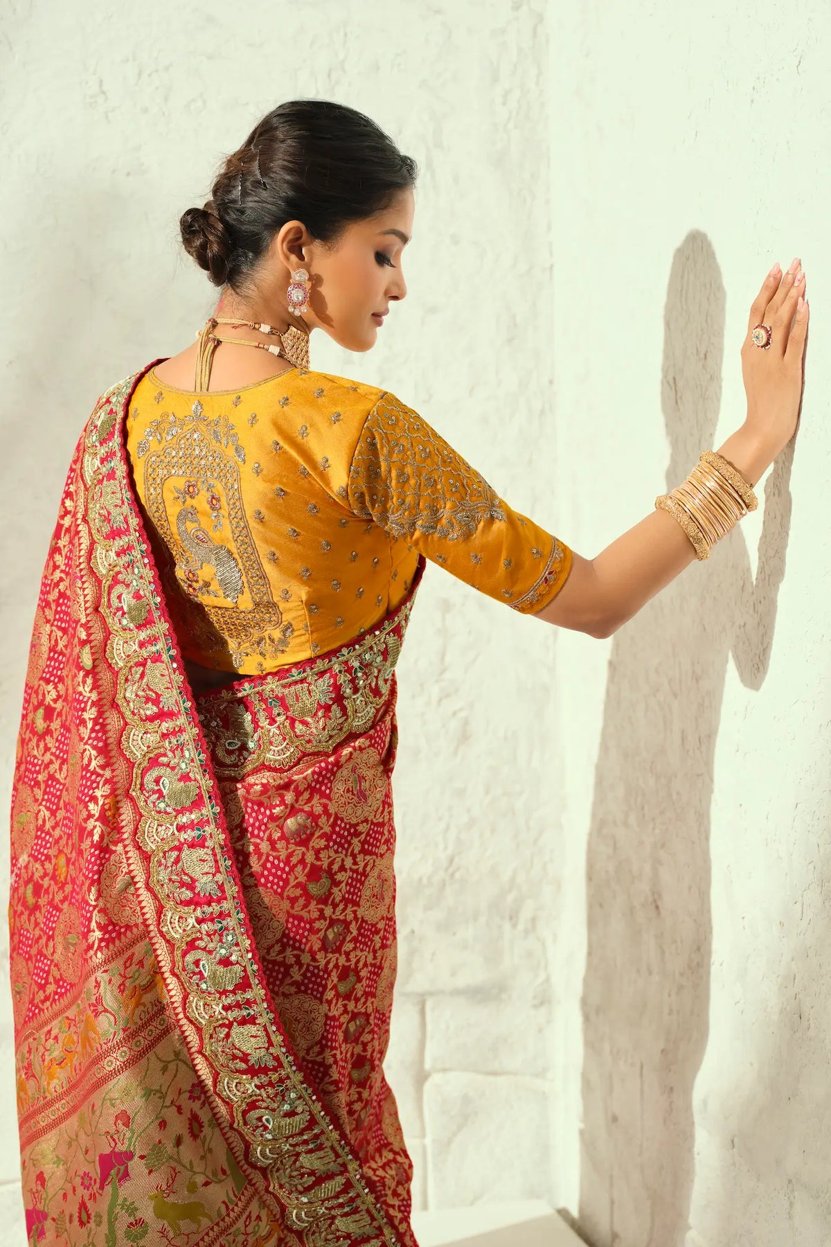 Red Georgette Heavy Bandhej Saree