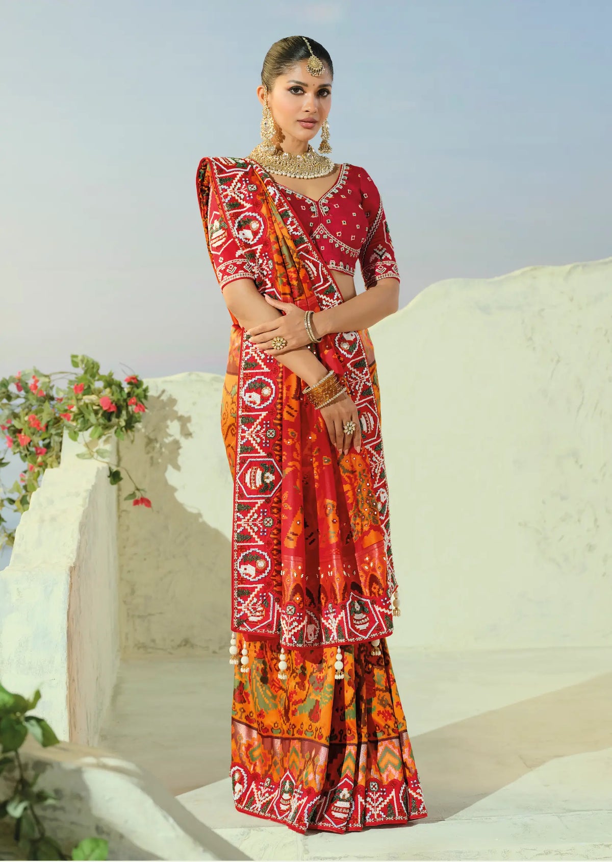 Marigold Orange Heavy Work Patola Saree