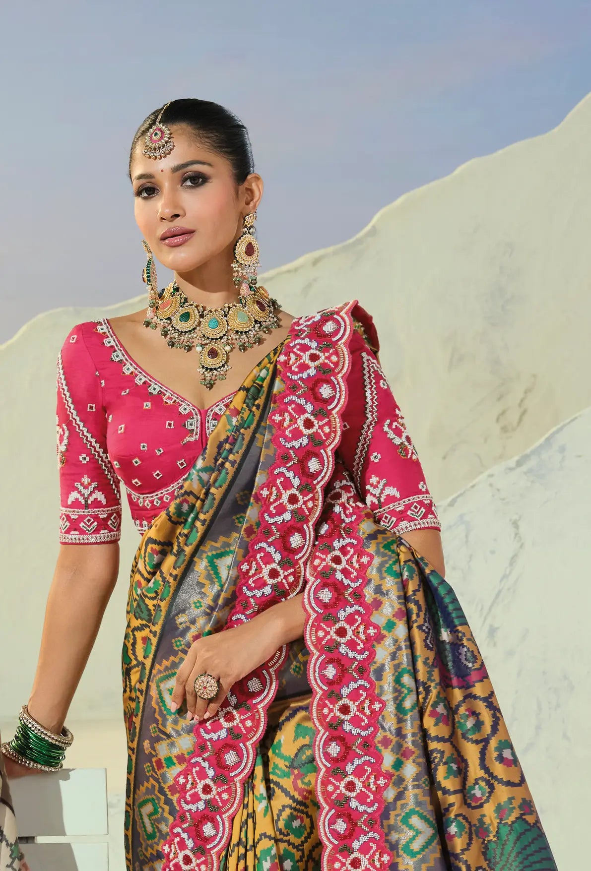 Mustard Yellow Heavy Work Patola Saree