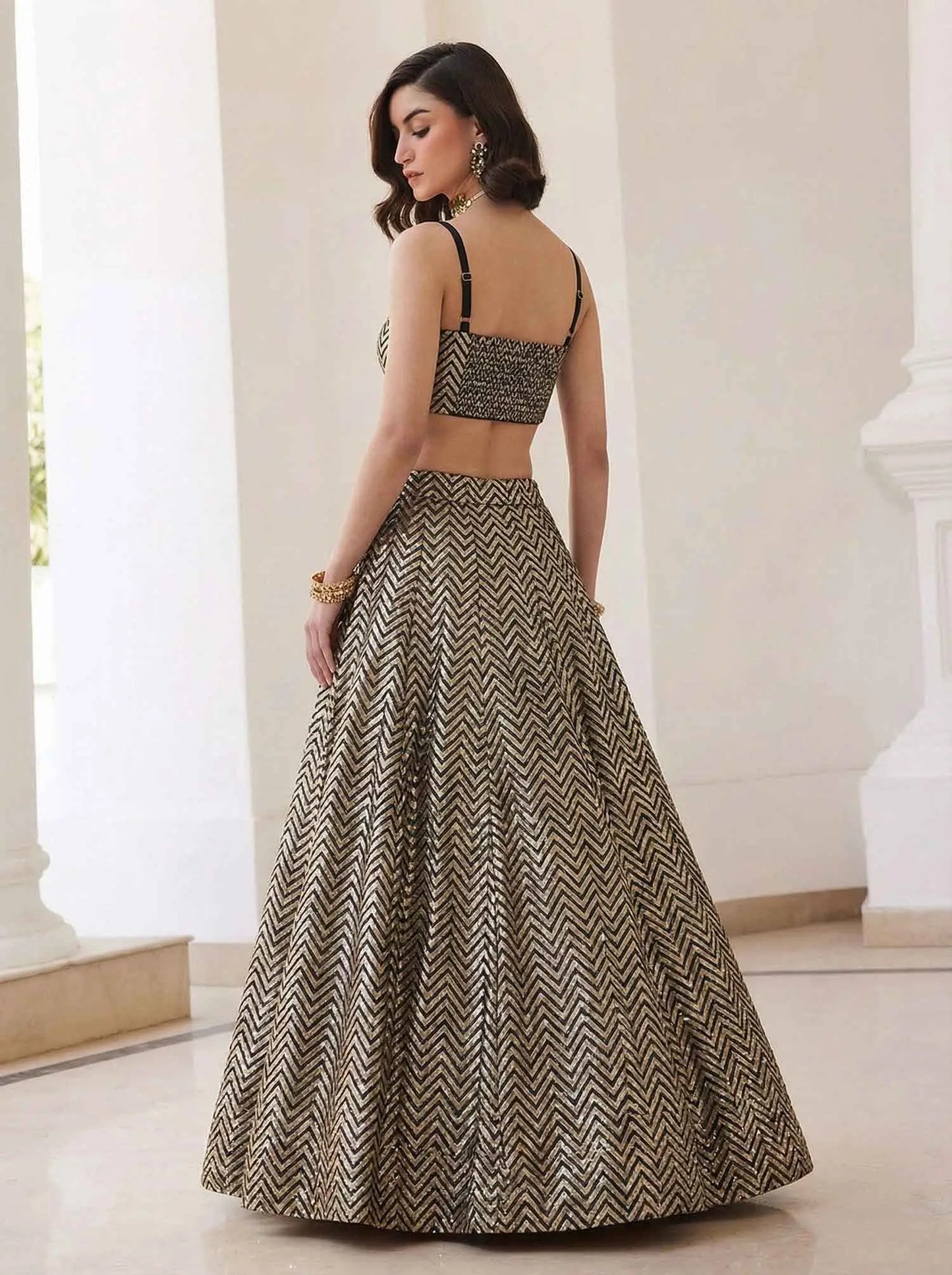 Black Zigzag Silk Indo Western Set