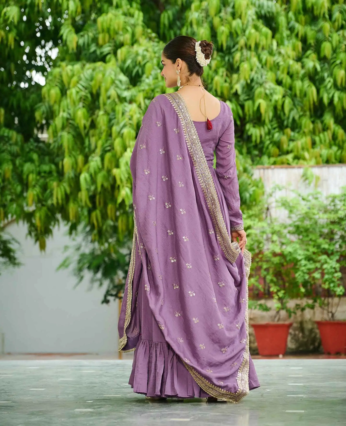 Lavender Sequins Embroidery Work Gown