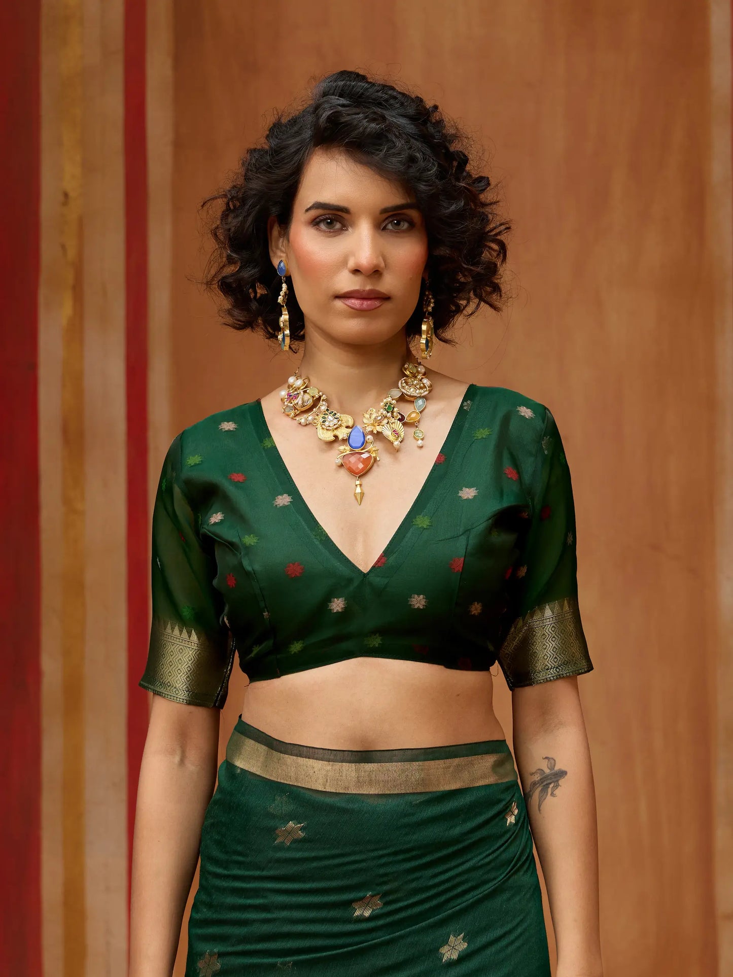 Deep Green Cotton Handloom Weaving Saree