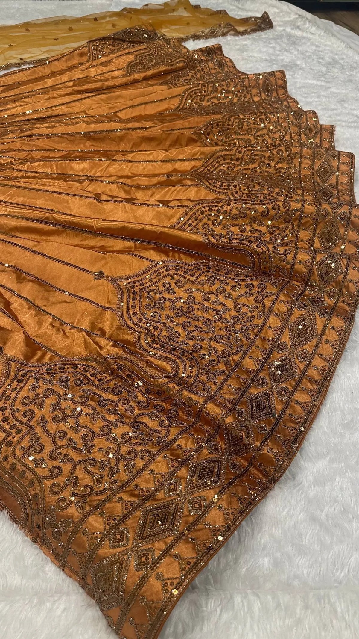 Rust Orange Embroidered Lehenga Choli