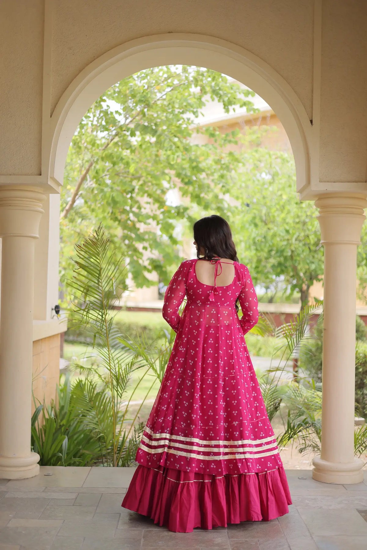 Pink Garba Chaniya Choli With Print & Gamthi Work