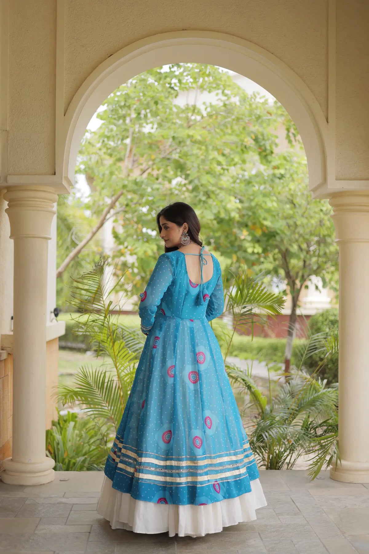 Sky Blue Garba Chaniya Choli With Mirror Gamthi Work