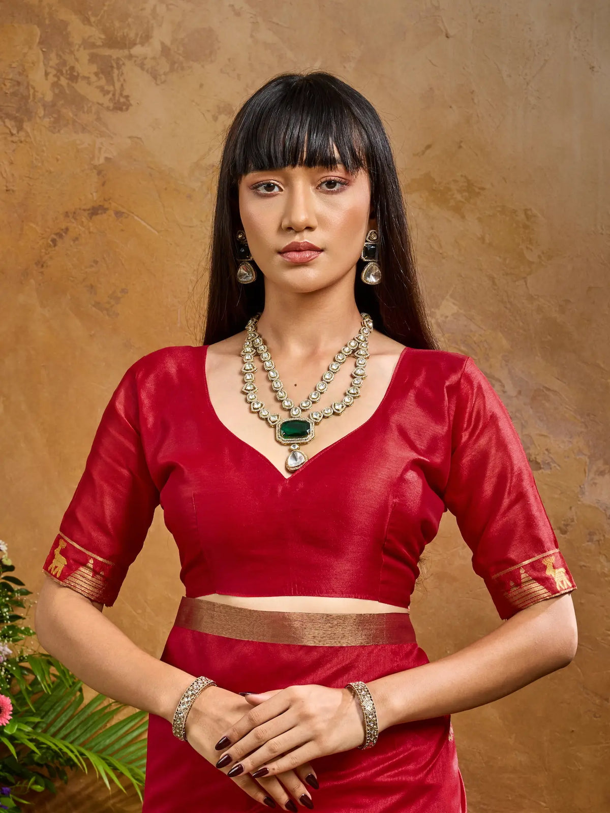 Cornell Red Zari weaving Tussar Silk Saree