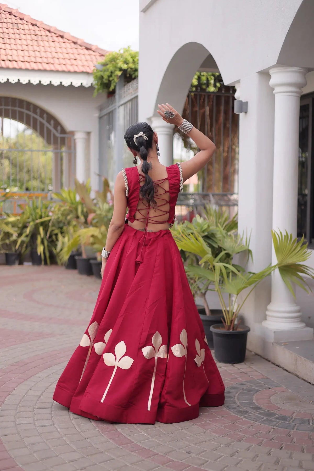 Maroon Mirror & Gamthi Work Navratri Lehenga