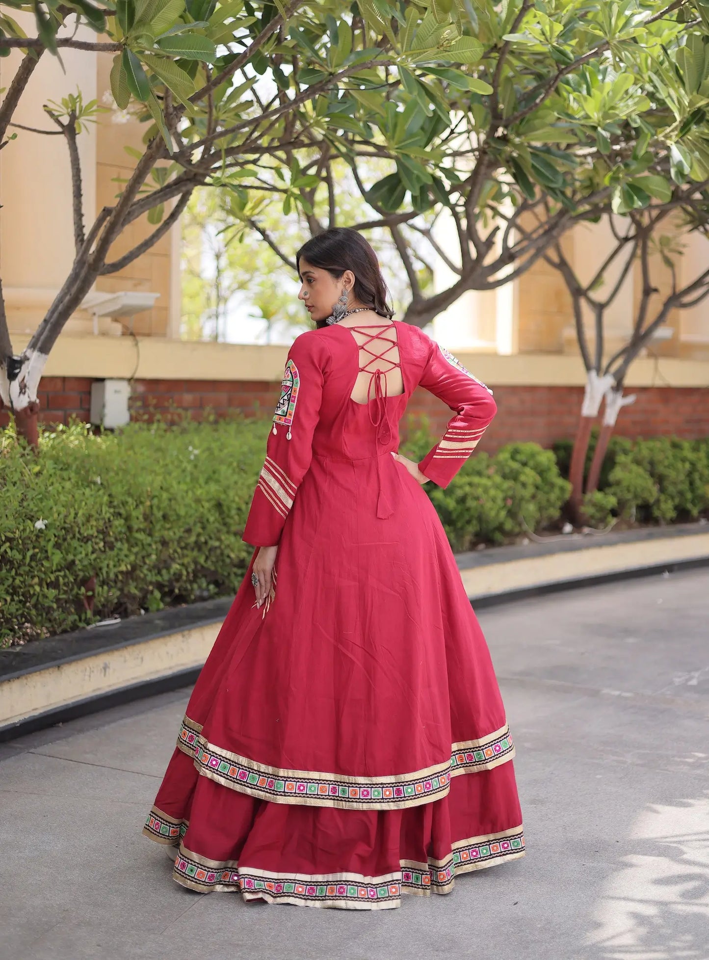 Maroon Cotton Chaniya Choli With Gamthi Work