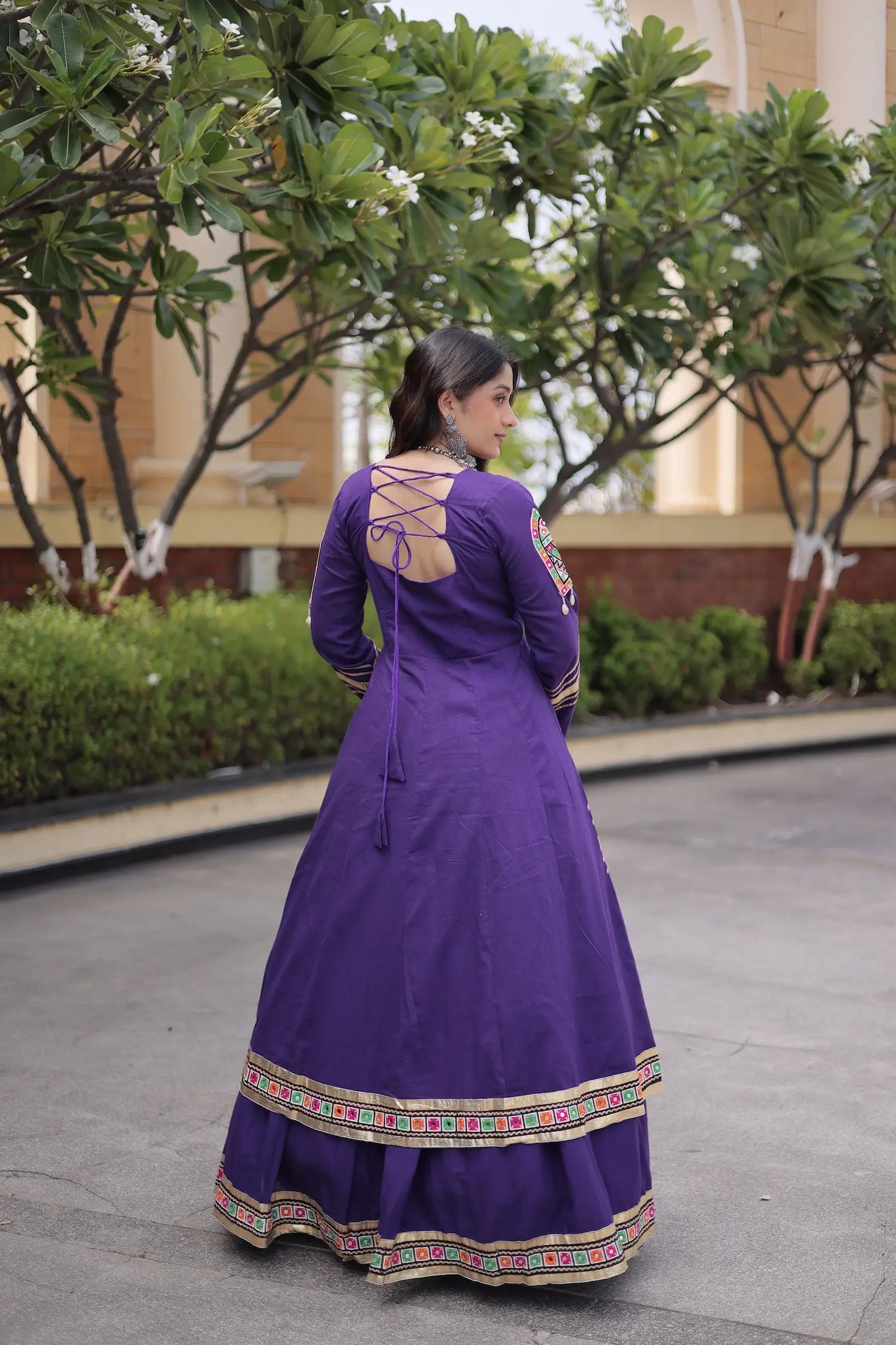 Purple Cotton Chaniya Choli With Gamthi Work