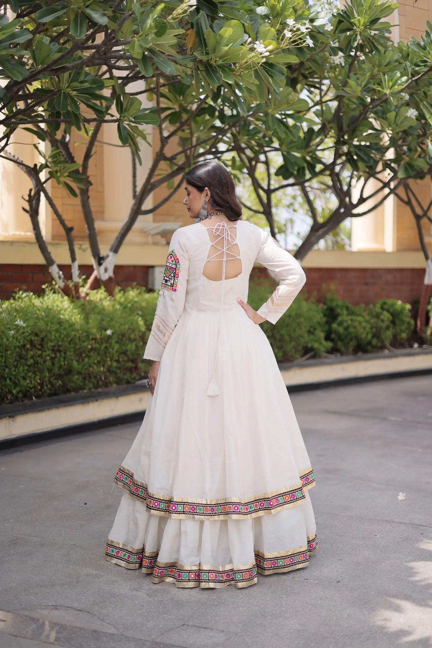 White Cotton Chaniya Choli With Gamthi Work