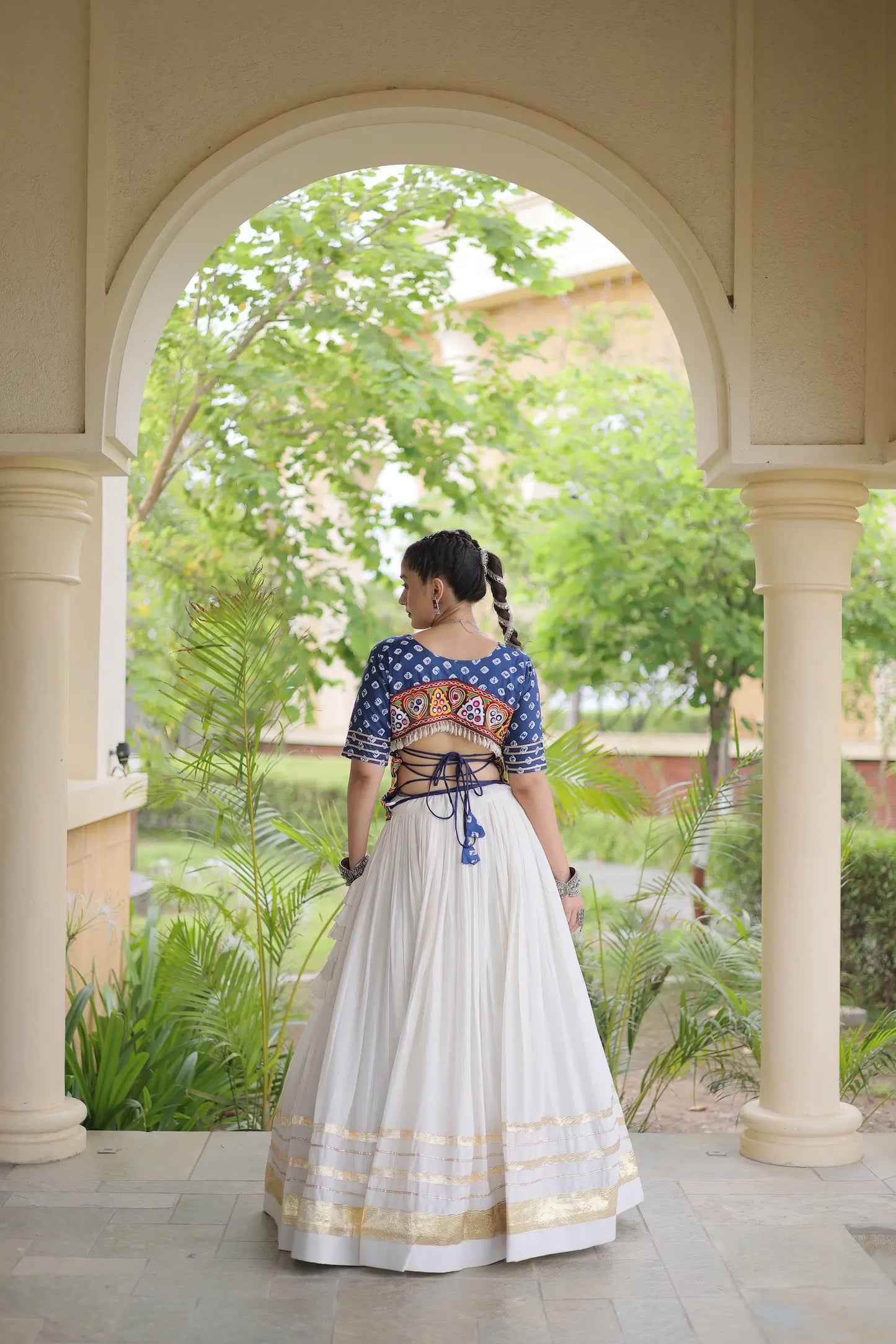 Blue-White Cotton Navratri Chaniya Choli