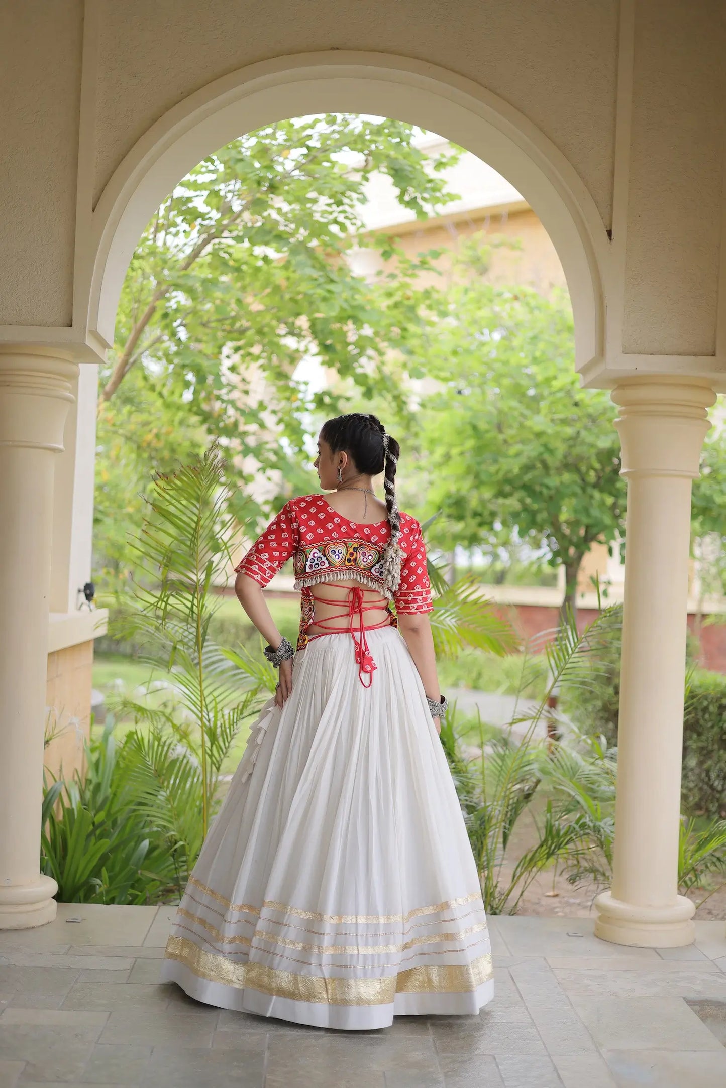 Red-White Cotton Navratri Chaniya Choli