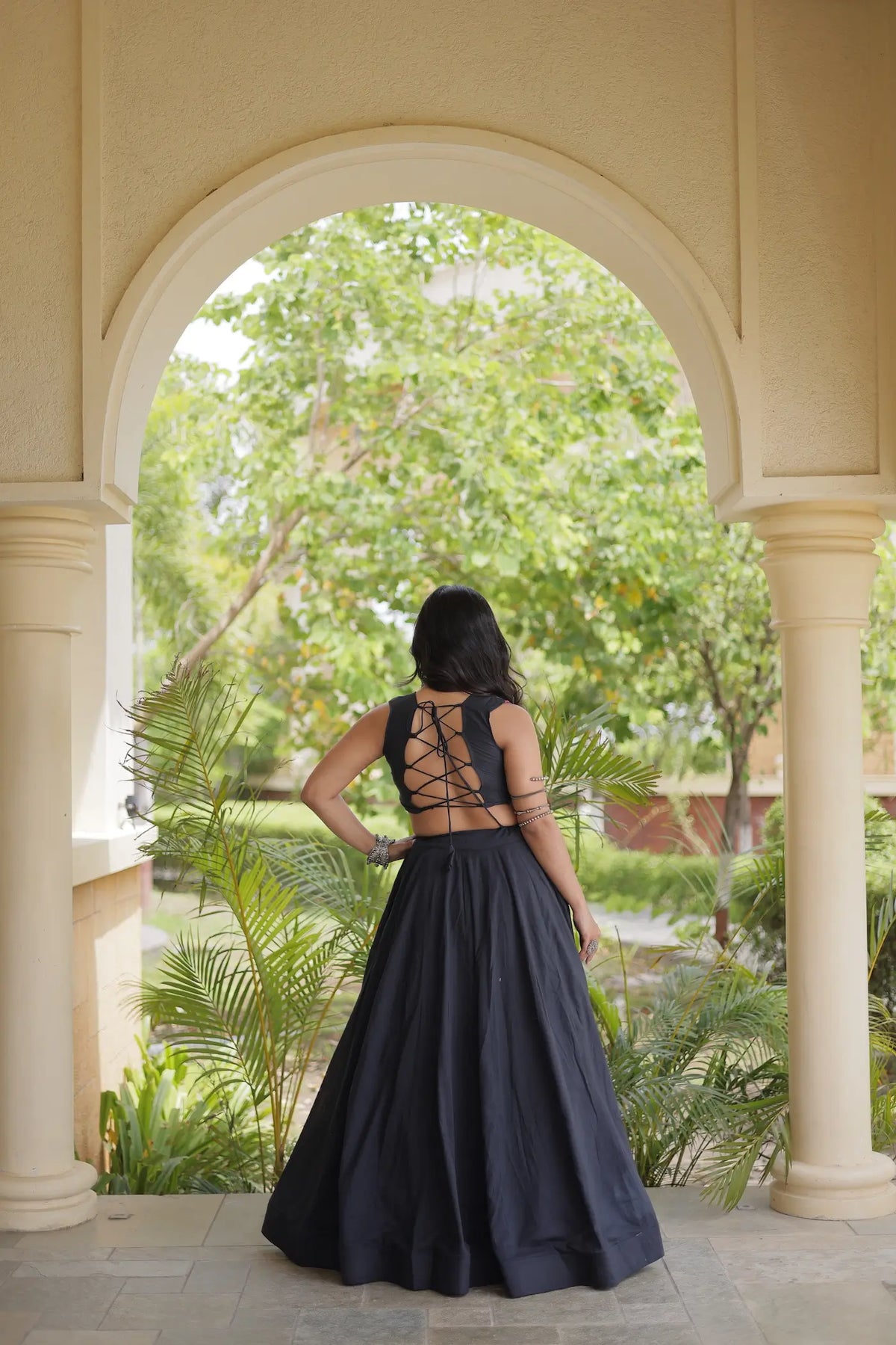 Black Cotton Navratri Lehenga With Embroidered Blouse