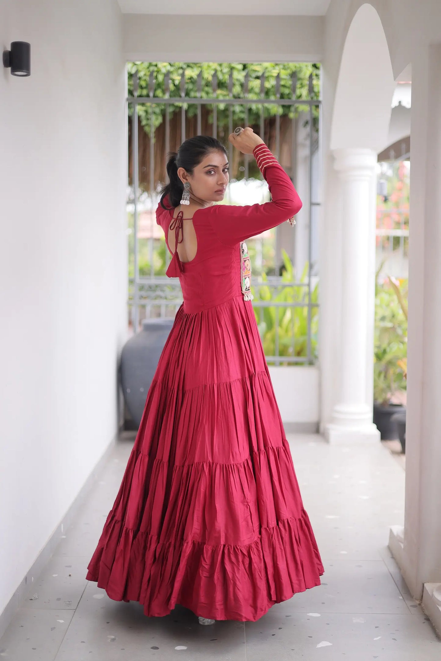 Maroon Gamthi Work Navratri Gown