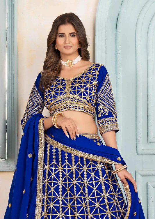 Designer Blue Sequins Embroidery Work Lehenga Choli