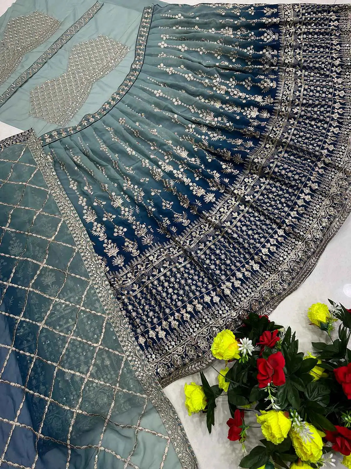 Light And Dark Blue Lehenga With Sequins Embroidery Work And Dupatta