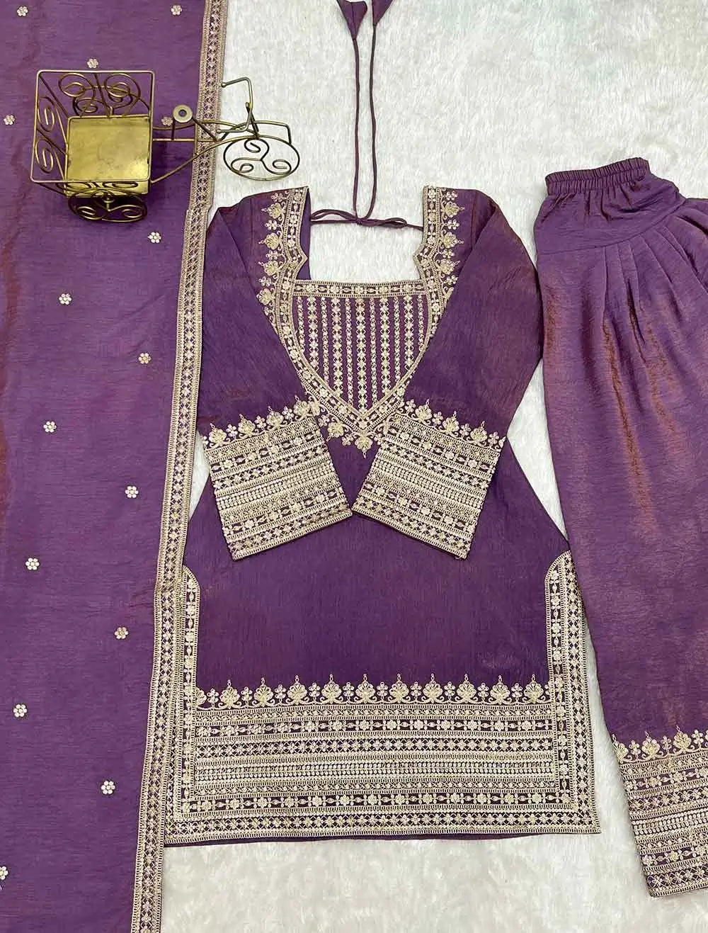 Onion Pink Silk Embroidered Salwar Suit
