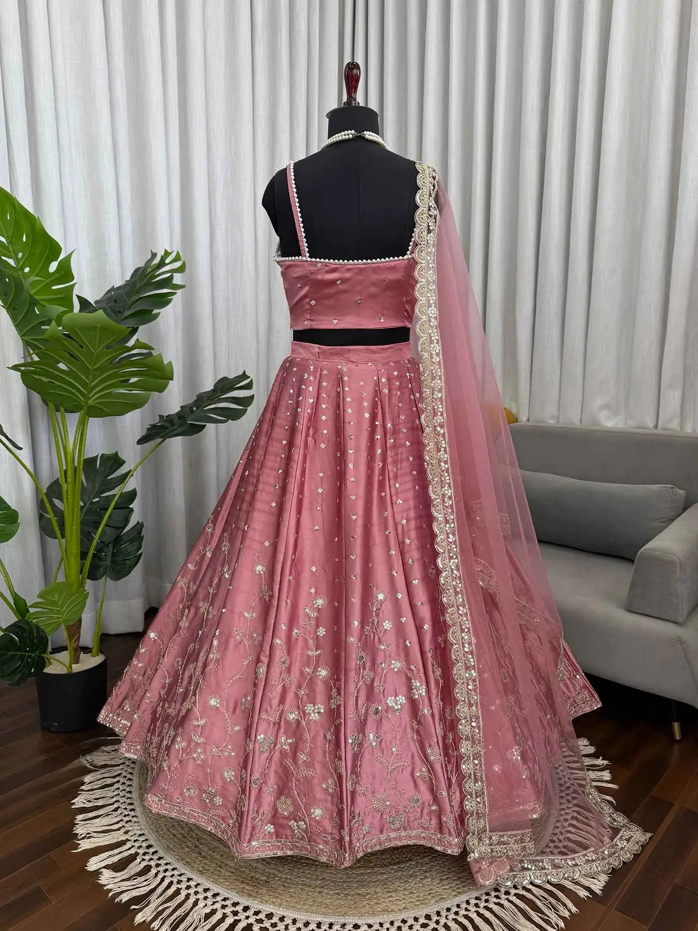 Designer Dusky Rose Embroidery Lehenga