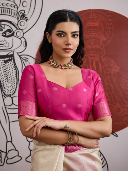 Beige-Pink Paper Silk Zari Weaving Saree