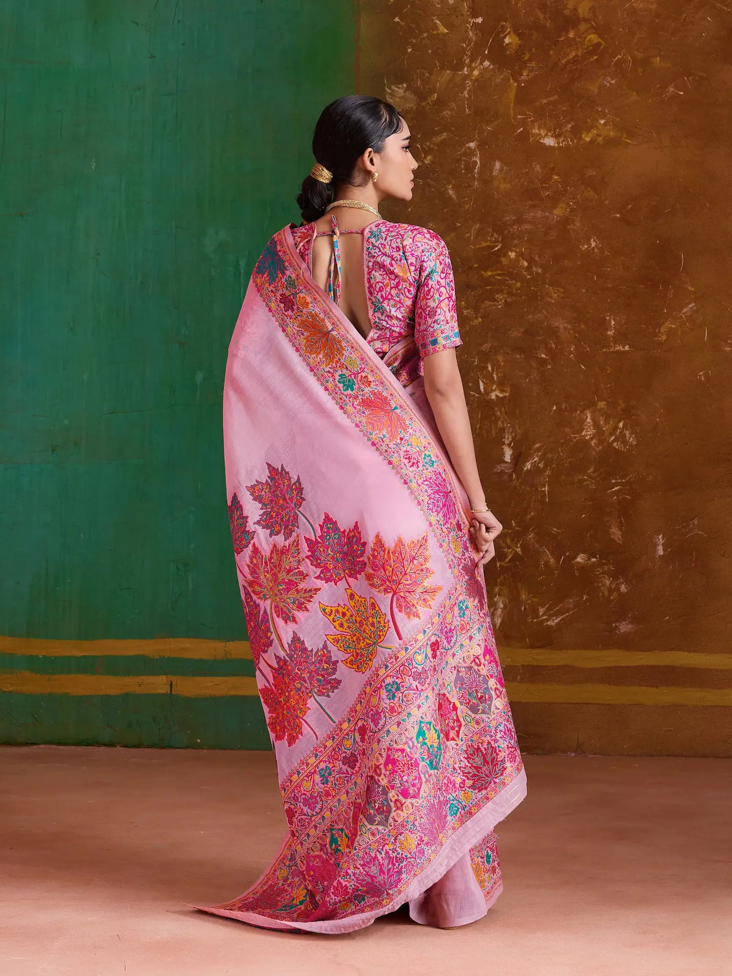 Rose Pink Cotton Pashmina Weaving Saree