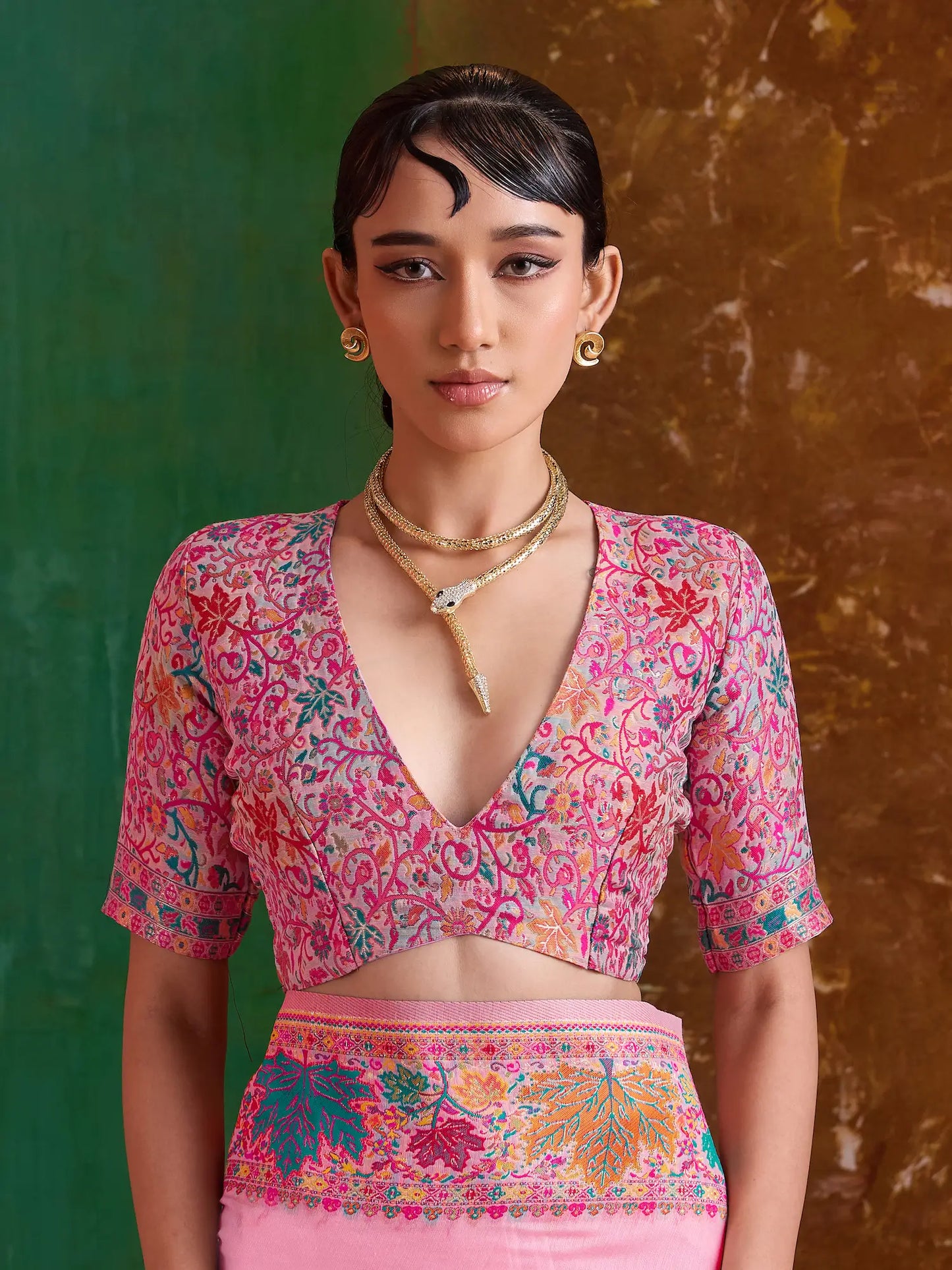 Rose Pink Cotton Pashmina Weaving Saree