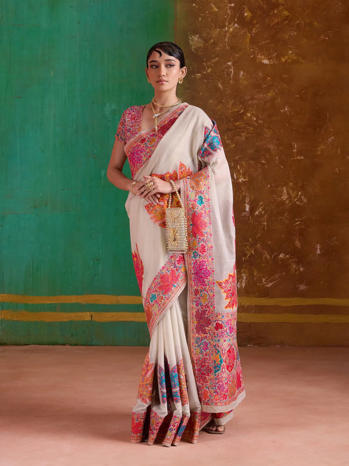 Off White Cotton Pashmina Weaving Saree