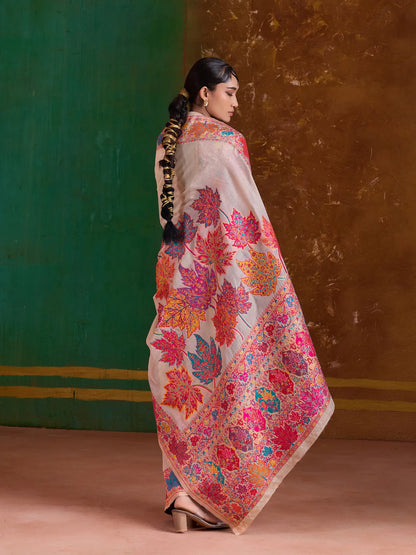 Off White Cotton Pashmina Weaving Saree