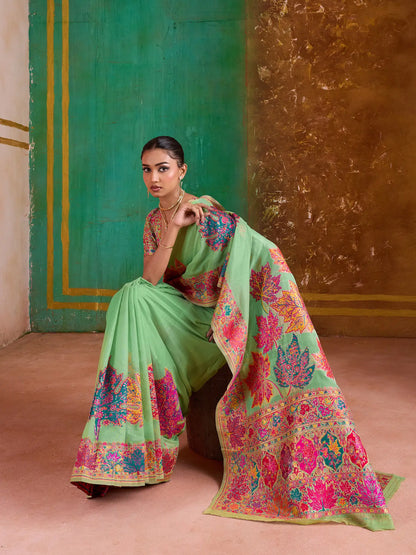 Pista Green Cotton Pashmina Weaving Saree