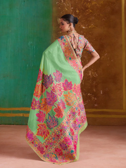 Pista Green Cotton Pashmina Weaving Saree