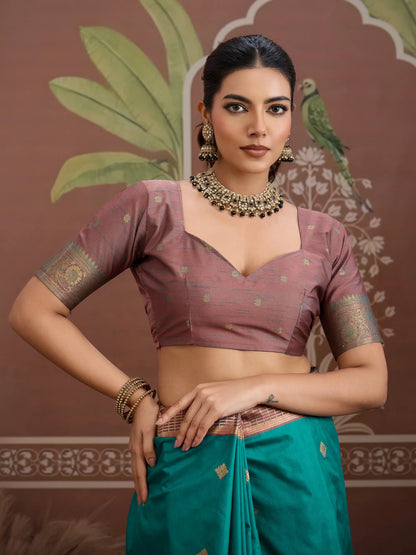 Teal Blue Tussar Silk Handloom Weaving Saree