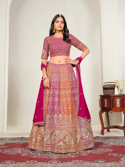 Hot Pink Embroidery Lehenga Choli