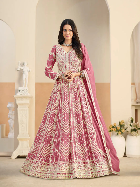 Blush Pink Georgette Embroidery Gown