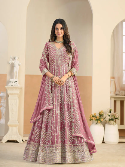 Pastel Pink Georgette Embroidery Gown