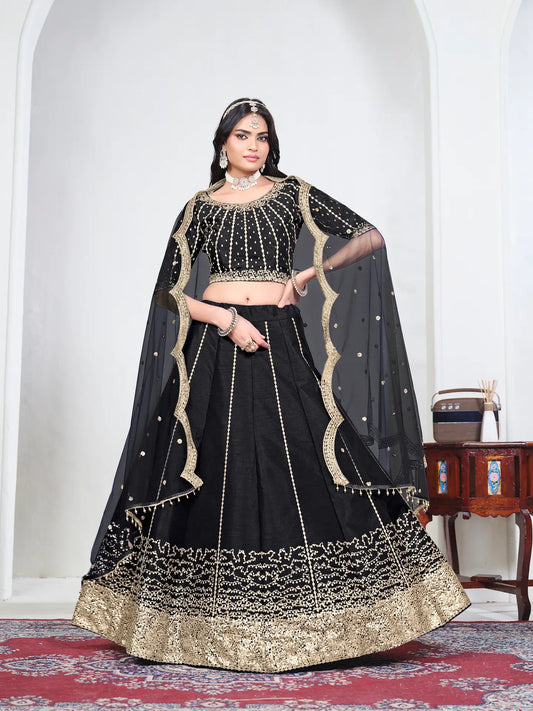 Black Art Silk Embroidery Lehenga Choli