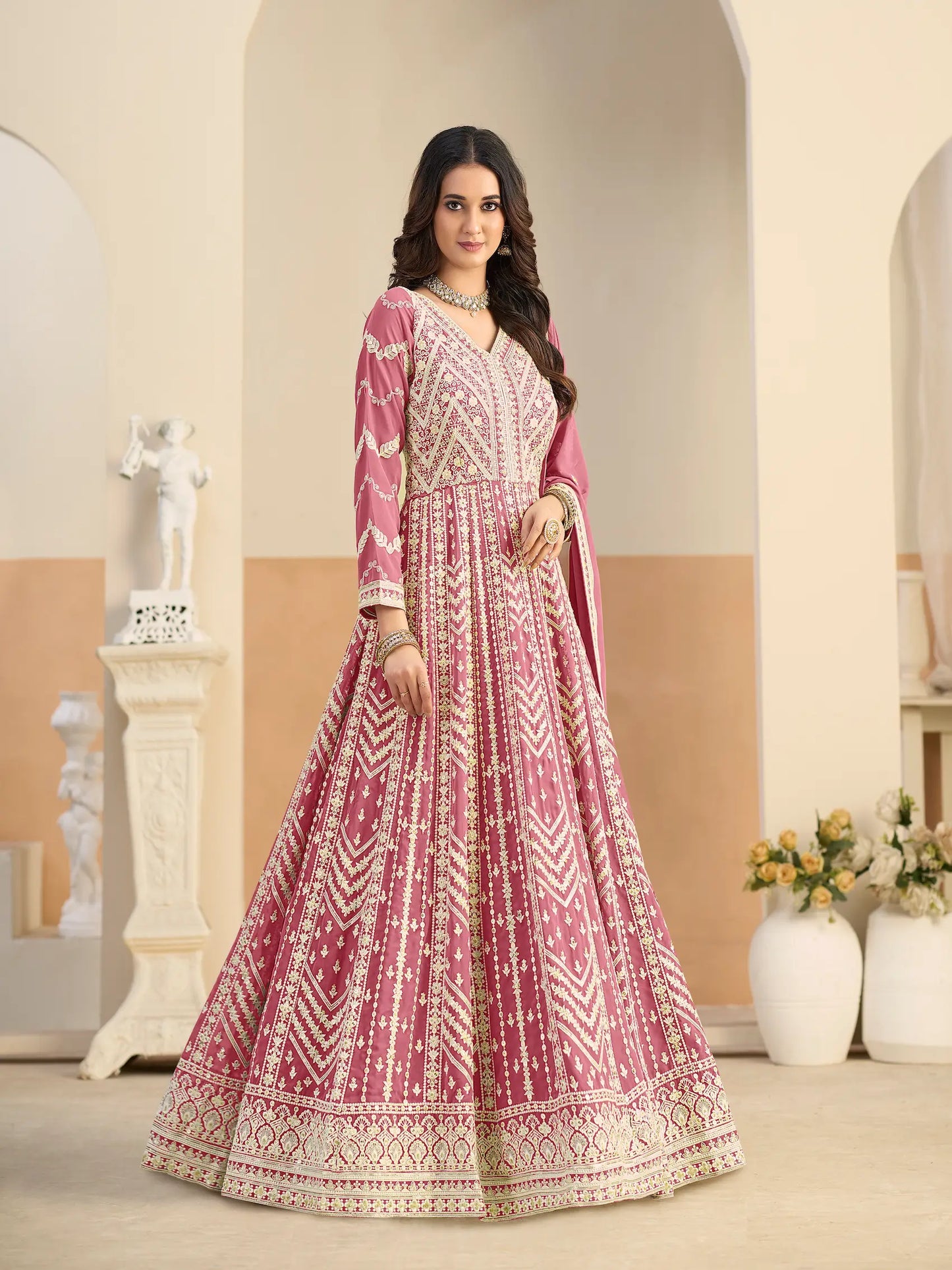Blush Pink Georgette Embroidery Gown