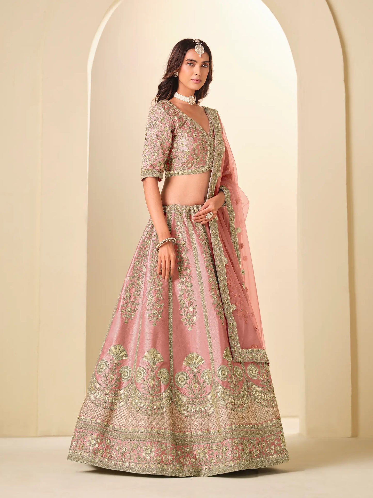 Daisy Pink Art Silk Embroidered Lehenga Choli