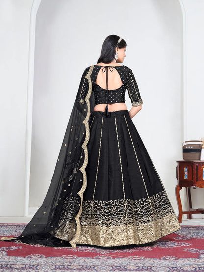 Black Art Silk Embroidery Lehenga Choli